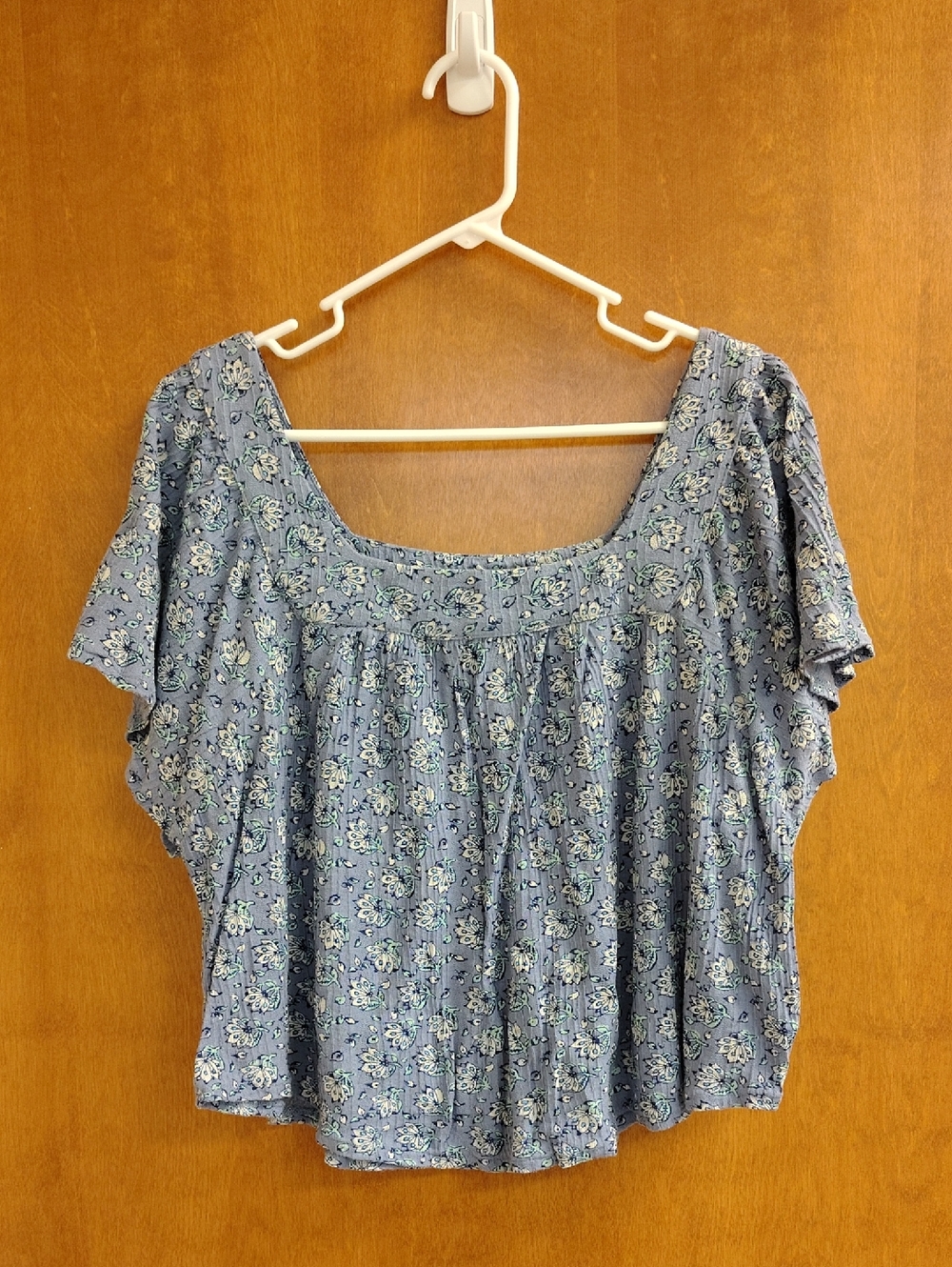Lucky Brand Blue Floral Square Neck Blouse
